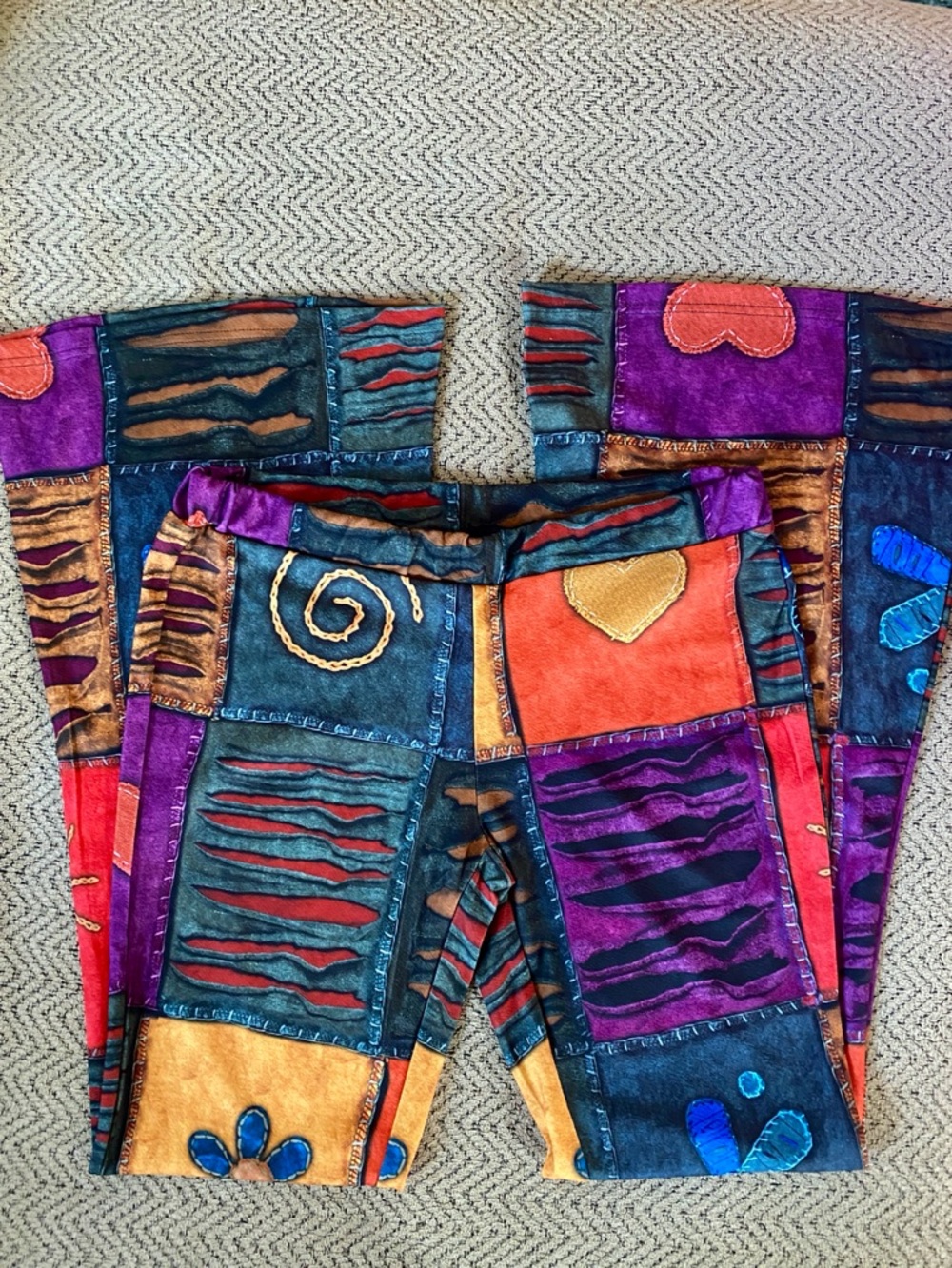 SHEIN Multicolor Patchwork Flare Pants - Purple, Orange, Blue, Gold, Red
